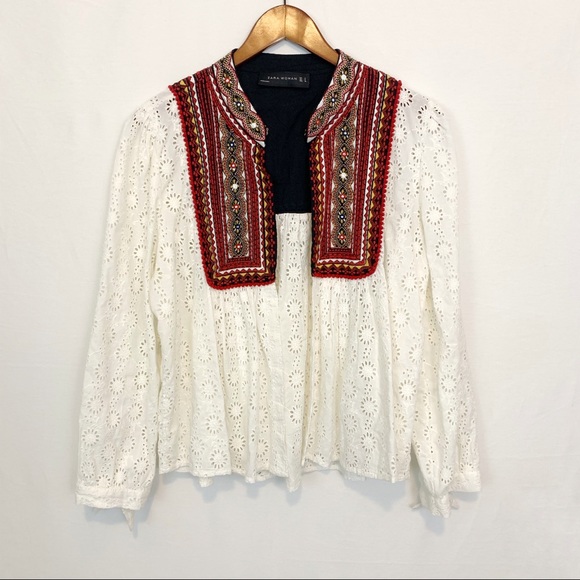 Zara Tops - Zara Woman | Cut Out Heavy Embroidery Top Sz M